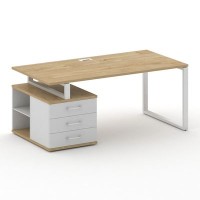 Шифт SK.SRT-180.P-L (Тиквуд светлый/Белый бриллиант/металл белый) Стол руководителя с опорной тумбой, левый