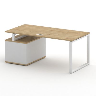 Шифт SK.SRT-180.P-R (Тиквуд светлый/Белый бриллиант/металл белый) Стол руководителя с опорной тумбой, правый