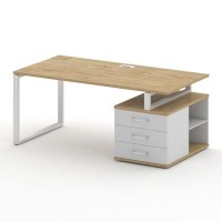 Шифт SK.SRT-180.P-R (Тиквуд светлый/Белый бриллиант/металл белый) Стол руководителя с опорной тумбой, правый