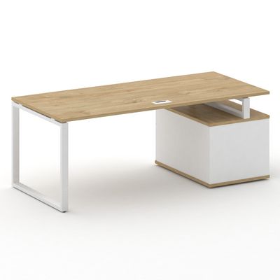 Шифт SK.SRT-200.P-L (Тиквуд светлый/Белый бриллиант/металл белый) Стол руководителя с опорной тумбой, левый