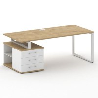 Шифт SK.SRT-200.P-L (Тиквуд светлый/Белый бриллиант/металл белый) Стол руководителя с опорной тумбой, левый