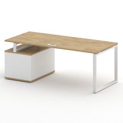 Шифт SK.SRT-200.P-R (Тиквуд светлый/Белый бриллиант/металл белый) Стол руководителя с опорной тумбой, правый