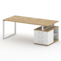 Шифт SK.SRT-200.P-R (Тиквуд светлый/Белый бриллиант/металл белый) Стол руководителя с опорной тумбой, правый