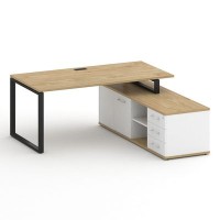 Шифт SK.SRG-180.P-R (Тиквуд светлый/Белый бриллиант/металл черный) Стол руководителя с опорной греденцией, правый