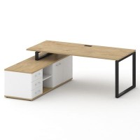 Шифт SK.SRG-200.P-L (Тиквуд светлый/Белый бриллиант/металл черный) Стол руководителя с опорной греденцией, левый