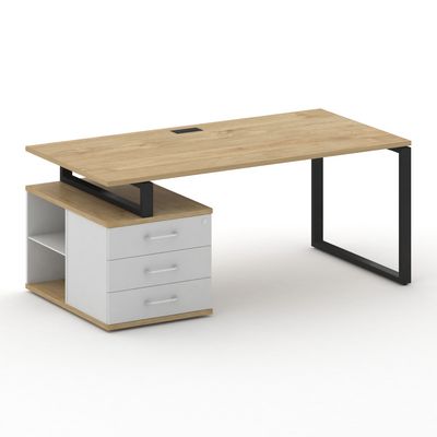 Шифт SK.SRT-180.P-L (Тиквуд светлый/Белый бриллиант/металл черный) Стол руководителя с опорной тумбой, левый