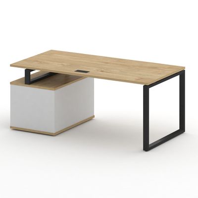 Шифт SK.SRT-180.P-R (Тиквуд светлый/Белый бриллиант/металл черный) Стол руководителя с опорной тумбой, правый