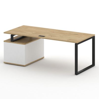 Шифт SK.SRT-200.P-R (Тиквуд светлый/Белый бриллиант/металл черный) Стол руководителя с опорной тумбой, правый