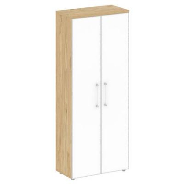 SK.ST-1.10R white (Тиквуд светлый) Шкаф высокий широкий, 2 высоких фасада стекло лакобель белый в раме