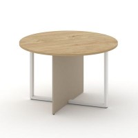 Шифт SK.SP-KR-120.P (Тиквуд светлый/Капучино/металл белый) Стол переговорный, круглый