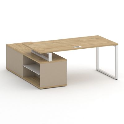 Шифт SK.SRG-180.P-R (Тиквуд светлый/Капучино/металл белый) Стол руководителя с опорной греденцией, правый
