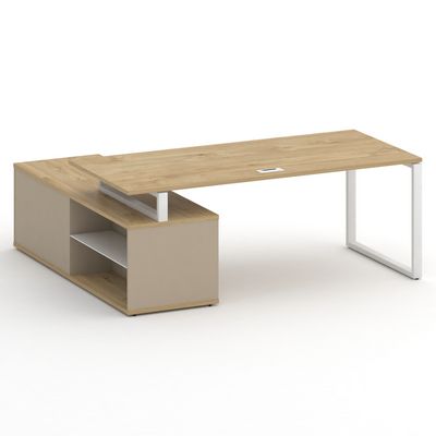 Шифт SK.SRG-200.P-R (Тиквуд светлый/Капучино/металл белый) Стол руководителя с опорной греденцией, правый