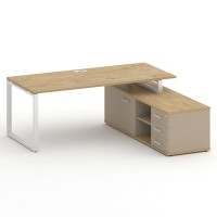 Шифт SK.SRG-200.P-R (Тиквуд светлый/Капучино/металл белый) Стол руководителя с опорной греденцией, правый