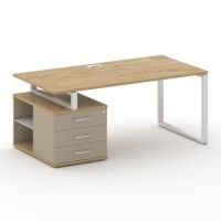 Шифт SK.SRT-180.P-L (Тиквуд светлый/Капучино/металл белый) Стол руководителя с опорной тумбой, левый