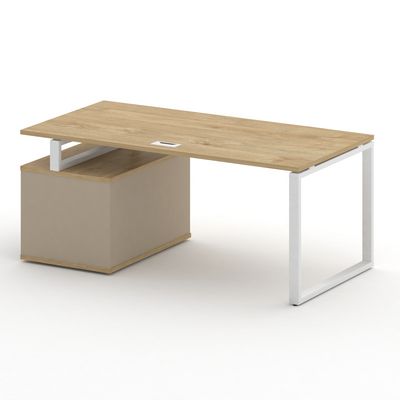 Шифт SK.SRT-180.P-R (Тиквуд светлый/Капучино/металл белый) Стол руководителя с опорной тумбой, правый