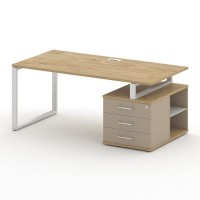 Шифт SK.SRT-180.P-R (Тиквуд светлый/Капучино/металл белый) Стол руководителя с опорной тумбой, правый