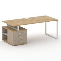 Шифт SK.SRT-200.P-L (Тиквуд светлый/Капучино/металл белый) Стол руководителя с опорной тумбой, левый