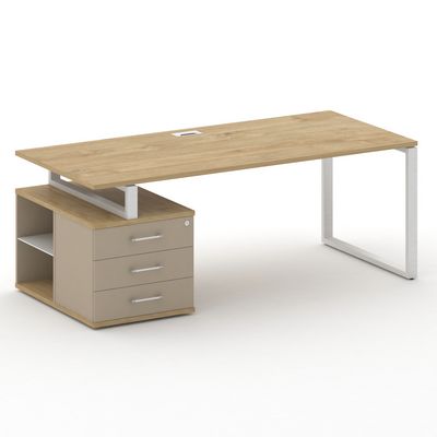 Шифт SK.SRT-200.P-L (Тиквуд светлый/Капучино/металл белый) Стол руководителя с опорной тумбой, левый