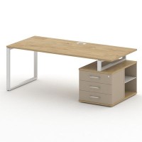 Шифт SK.SRT-200.P-R (Тиквуд светлый/Капучино/металл белый) Стол руководителя с опорной тумбой, правый