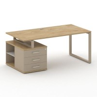 Шифт SK.SRT-180.P-L (Тиквуд светлый/Капучино/металл капучино) Стол руководителя с опорной тумбой, левый