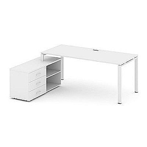 SN-6P.SRG-013.M(L) (Белый/металл Белый) Стол письменный с греденцией левой