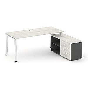 SN-6A.SRG-025.M(R) (Дуб наварра/Антрацит/металл Белый) Стол письменный с греденцией правой
