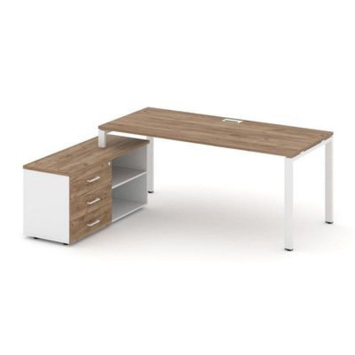 SN-6P.SRG-026.M(L) (Дуб табак/Белый/металл Белый) Стол письменный с греденцией левой