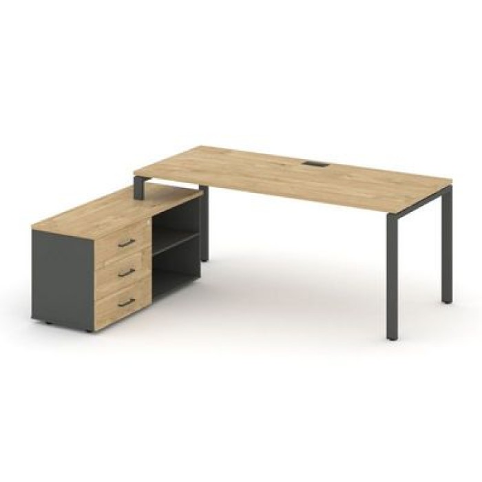 SN-6P.SRG-013.M(L) (Тиквуд светлый/Антрацит/металл Антрацит) Стол письменный с греденцией левой