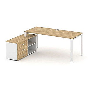 SN-6P.SRG-023.M(L) (Тиквуд светлый/Белый/металл Белый) Стол письменный с греденцией левой