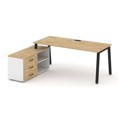 Style Project Direct SN-6A.SRG-015.M(L) (Тиквуд светлый/Белый/металл Черный) Стол письменный с греденцией левой