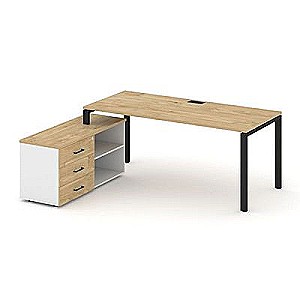 SN-6P.SRG-013.M(L) (Тиквуд светлый/Белый/металл Черный) Стол письменный с греденцией левой