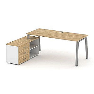 SN-6A.SRG-026.M(L) (Тиквуд светлый/Белый/металл Серый) Стол письменный с греденцией левой