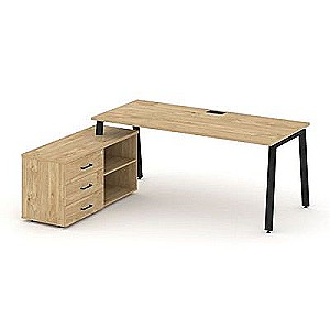 SN-6A.SRG-026.M(L) (Тиквуд светлый/металл Черный) Стол письменный с греденцией левой