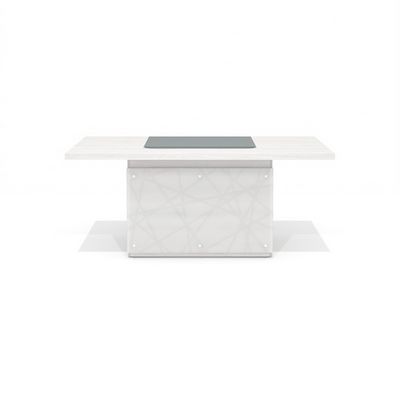 Time.S Ts-180+Ts-100.3 (Дуб эльза) Стол руководителя с декоративным траверсом, ЛДСП, стекло с геометрическим рисунком