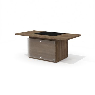 Time.S Ts-180+Ts-100.3 (Палдао) Стол руководителя с декоративным траверсом, ЛДСП, стекло с геометрическим рисунком