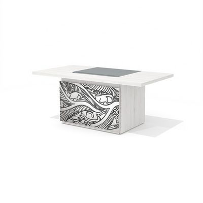 Time.S Ts-180+Ts-100.4 (Дуб эльза) Стол руководителя с декоративным траверсом, МДФ с этническим рисунком