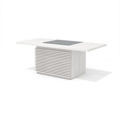 Time.S Ts-200+Ts-100.2 (Дуб эльза) Стол руководителя с декоративным траверсом, реечный, ЛДСП