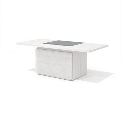 Time.S Ts-200+Ts-100.3 (Дуб эльза) Стол руководителя с декоративным траверсом, ЛДСП, стекло с геометрическим рисунком