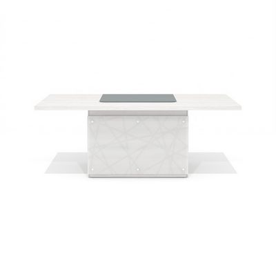 Time.S Ts-200+Ts-100.3 (Дуб эльза) Стол руководителя с декоративным траверсом, ЛДСП, стекло с геометрическим рисунком