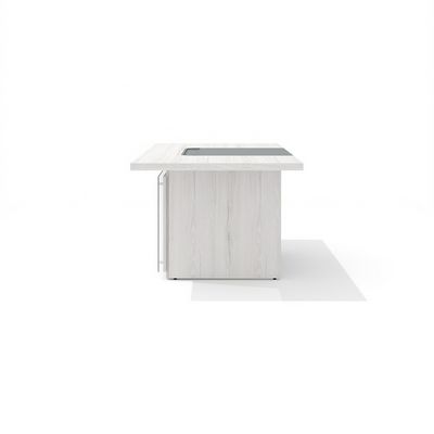 Time.S Ts-200+Ts-100.3 (Дуб эльза) Стол руководителя с декоративным траверсом, ЛДСП, стекло с геометрическим рисунком