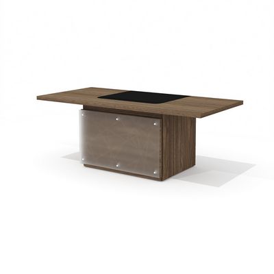 Time.S Ts-200+Ts-100.3 (Палдао) Стол руководителя с декоративным траверсом, ЛДСП, стекло с геометрическим рисунком