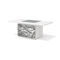 Time.S Ts-200+Ts-100.4 (Дуб эльза) Стол руководителя с декоративным траверсом, МДФ с этническим рисунком