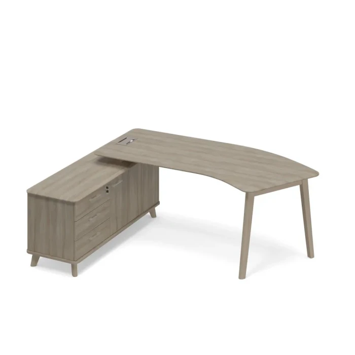 ТМ В2 125 ВЛ ВЛ ВЛ (Вяз либерти) Стол руководителя эргономичный на опорной тумбе левый (тип 5) WOOD
