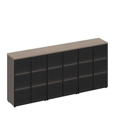 У.РУС РС 311 ДЧ/ЛС (Дуб виченца/Лава серая) Шкаф для документов средний со стеклянными дверями (стенка из 3 шкафов)