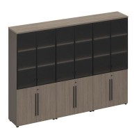 У.РУС РС 328 ДЧ/ЛС (Дуб виченца/Лава серая) Шкаф для документов со стеклянными дверями (стенка из 3 шкафов)