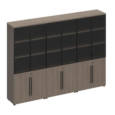 У.РУС РС 328 ДЧ/ЛС (Дуб виченца/Лава серая) Шкаф для документов со стеклянными дверями (стенка из 3 шкафов)