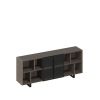 У.РУС РС 333 ДЧ/ЛС (Дуб виченца/Лава серая) Шкаф низкий полузакрытый греденция со стеклянными дверями в рамке