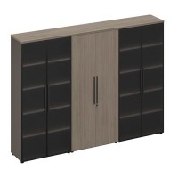 У.РУС РС 335 ДЧ/ЛС (Дуб виченца/Лава серая) Шкаф комбинированный с высокими дверьми (стекло-одежда-стекло)