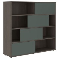 Velion VMCS 1615 (Дуб сильвер/Нефрит) Стеллаж со слайд-дверьми