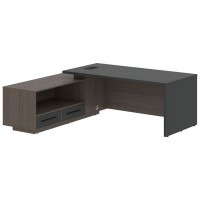 Velion VCT 2119-L (Дуб сильвер/Яшма черная) Стол руководителя на опорной тумбе, левый